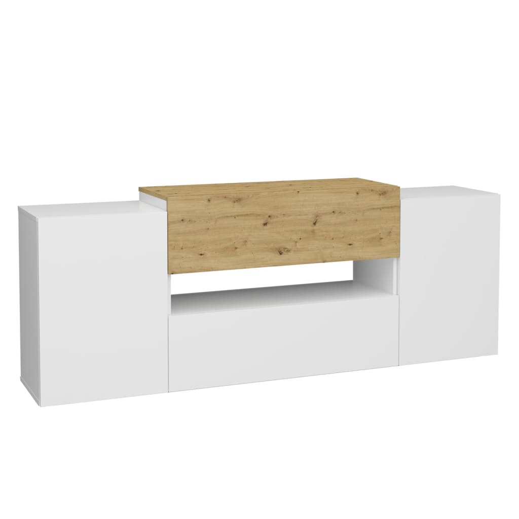 FMD TV-Schrank 182x33x70,2 cm Weiß und Artisan-Eiche