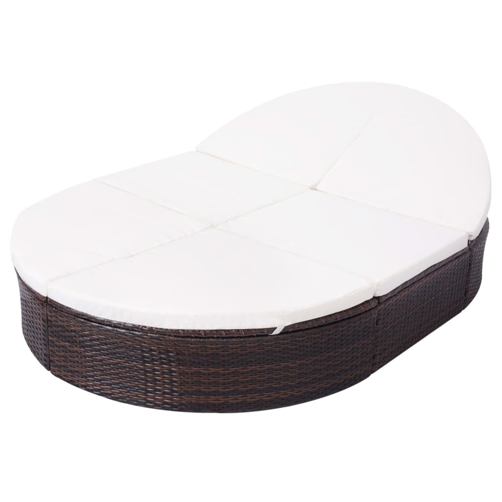 Outdoor-Loungebett mit Kissen Poly Rattan Braun