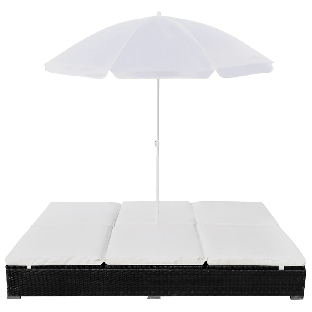 Outdoor-Loungebett mit Sonnenschirm Poly Rattan Schwarz