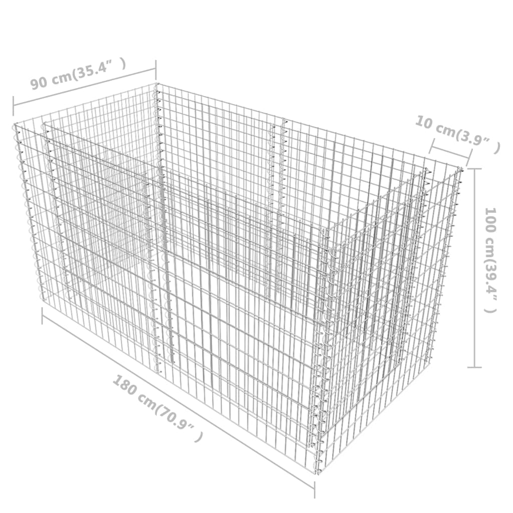 Gabionen-Hochbeet Stahl 180×90×100 cm Silbern