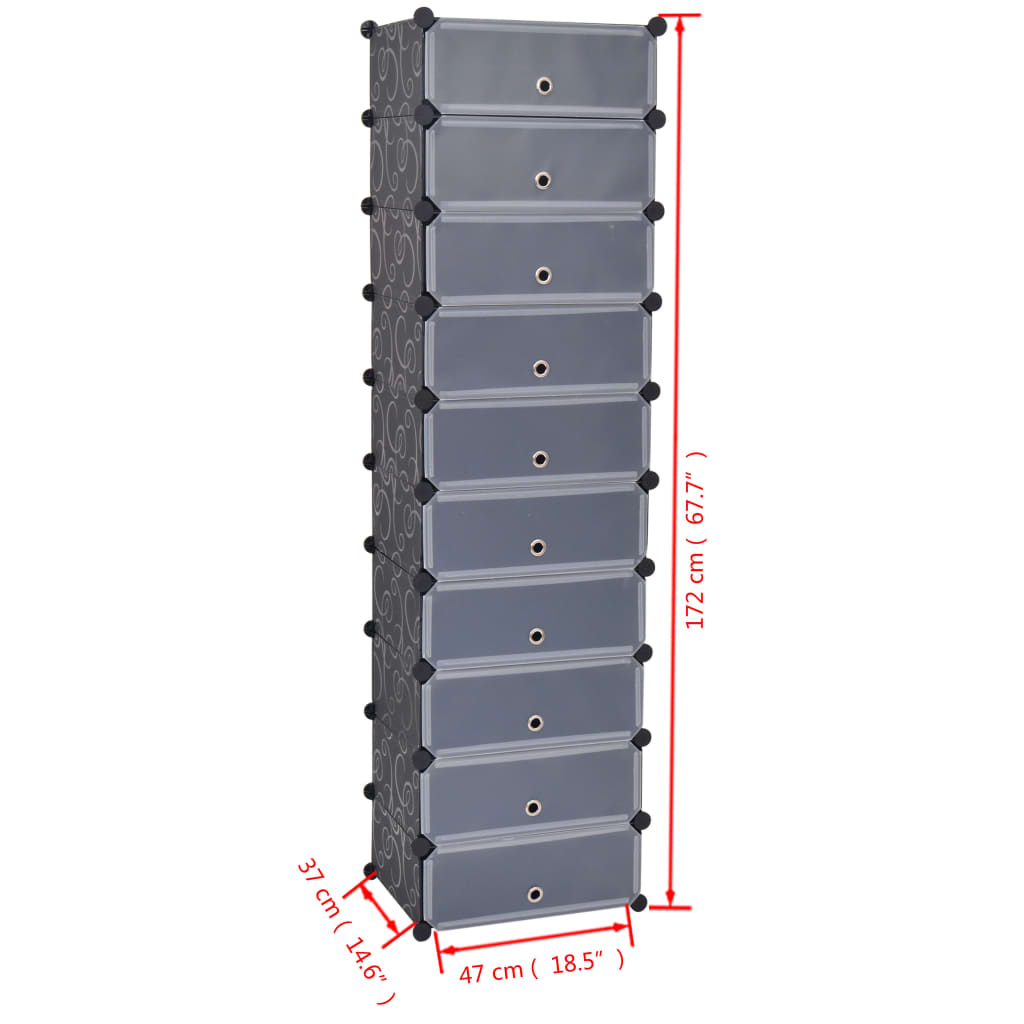 Schuh-Organizer Zusammenklappbar mit 10 Fächern Schwarz