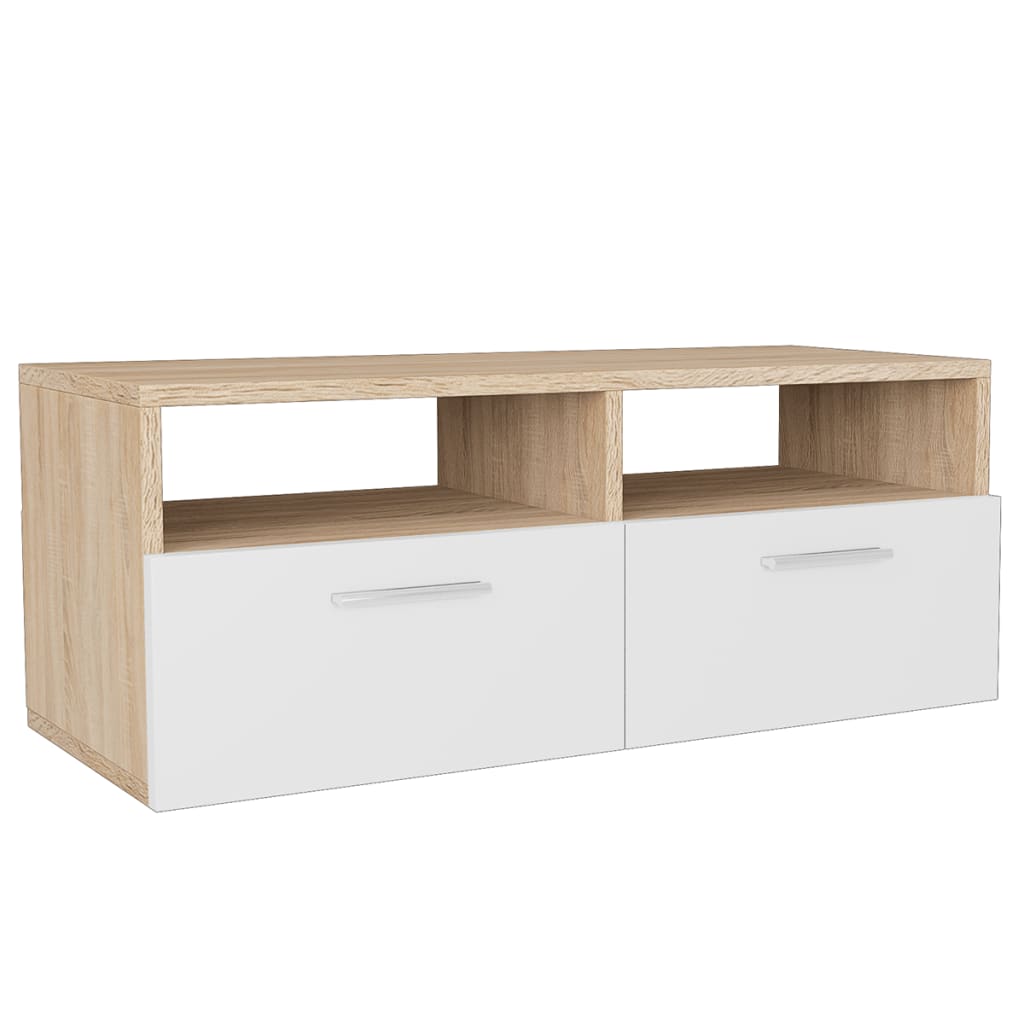 TV-Schrank Holzwerkstoff 95x35x36 cm Eiche und Weiß