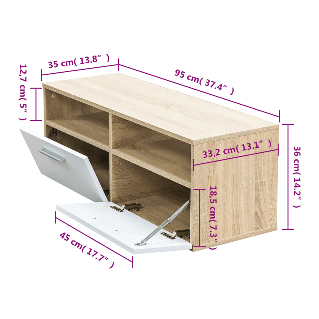 TV-Schrank Holzwerkstoff 95x35x36 cm Eiche und Weiß