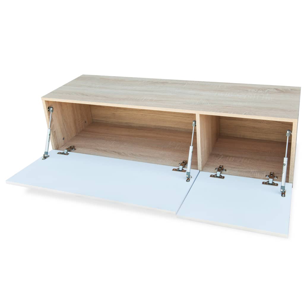 TV-Schrank Holzwerkstoff 120x40x34 cm Hochglanz-Weiß und Eiche