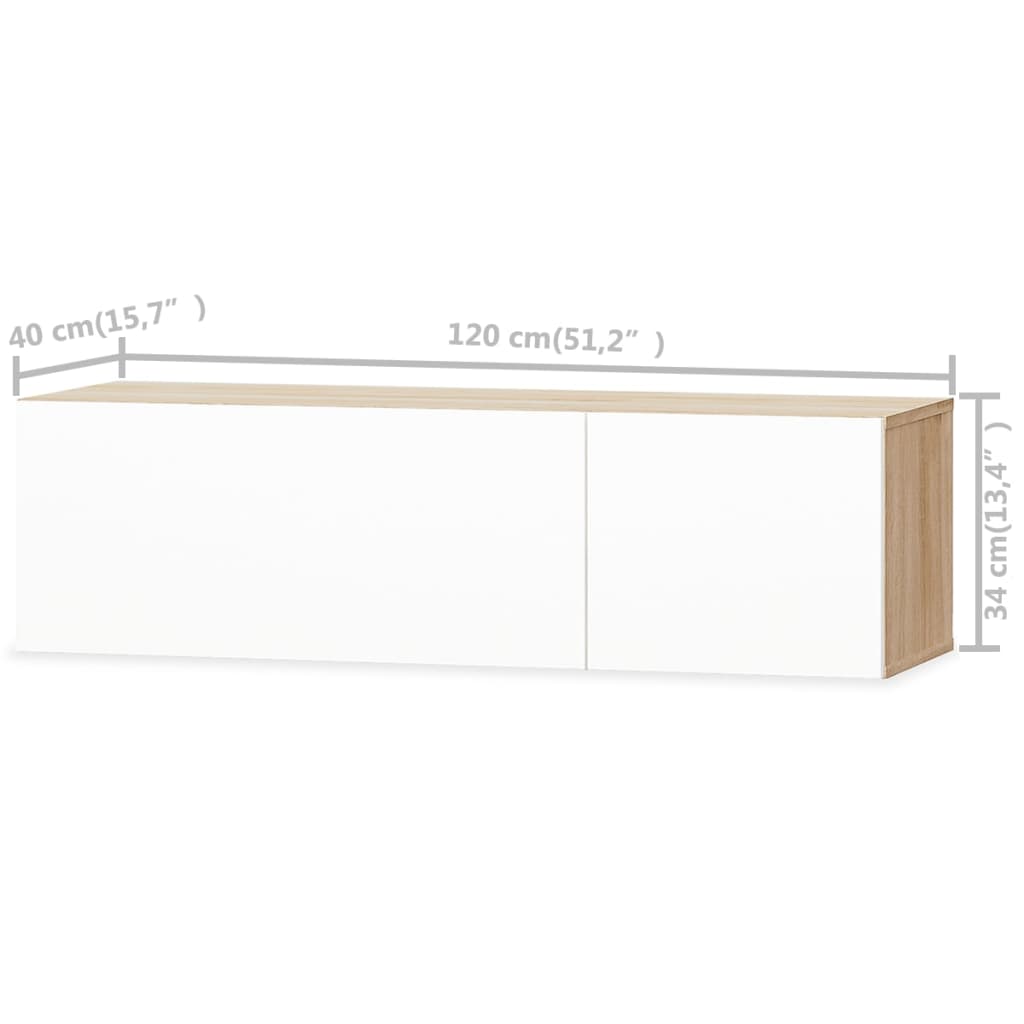 TV-Schrank Holzwerkstoff 120x40x34 cm Hochglanz-Weiß und Eiche