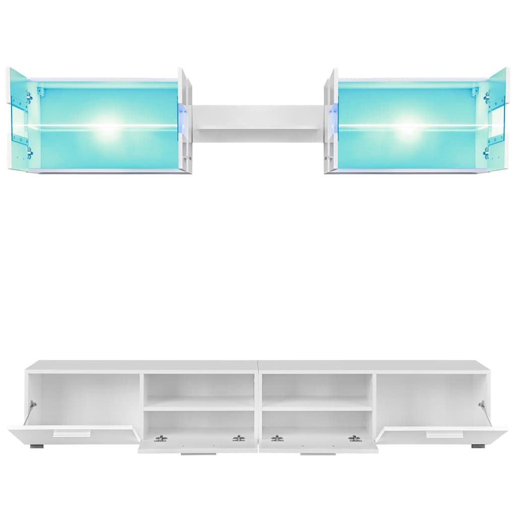 5-tlg. TV-Wohnwand-Set mit LED-Leuchten Hochglanz-Weiß