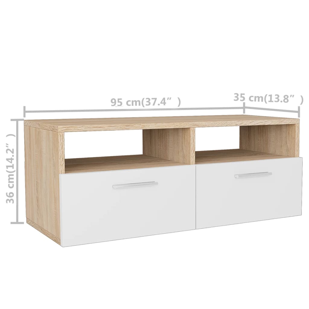 2 Stk. TV-Schränke Holzwerkstoff 95x35x36 cm Eiche und Weiß