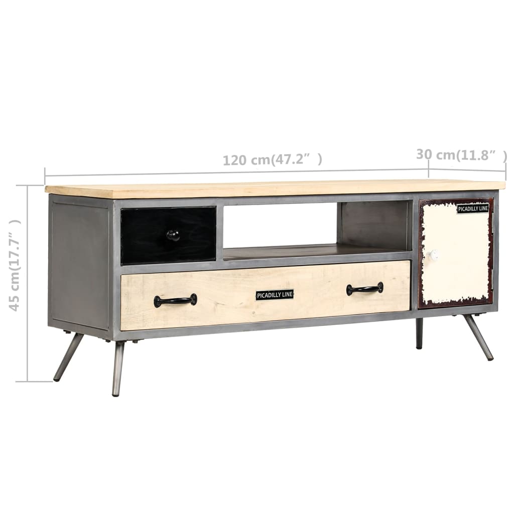 TV-Schrank Massivholz Mango und Stahl 120x30x45 cm