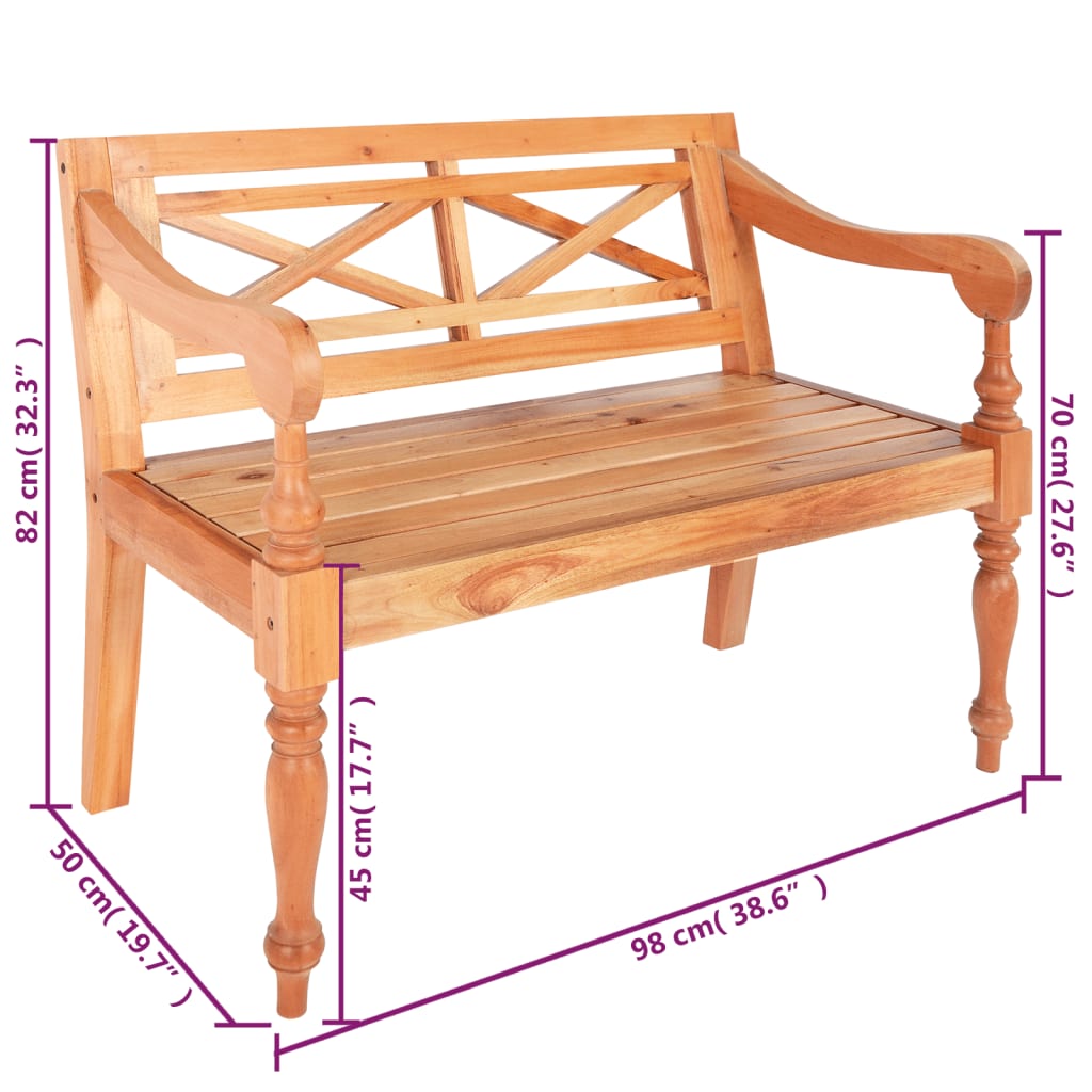 Batavia-Sitzbank 98 cm Mahagoni Massivholz Hellbraun