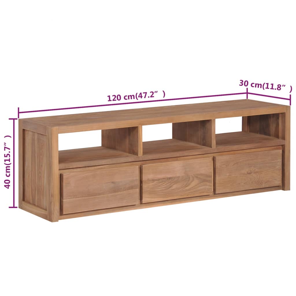 TV-Schrank Massivholz Teak Natur 120×30×40 cm