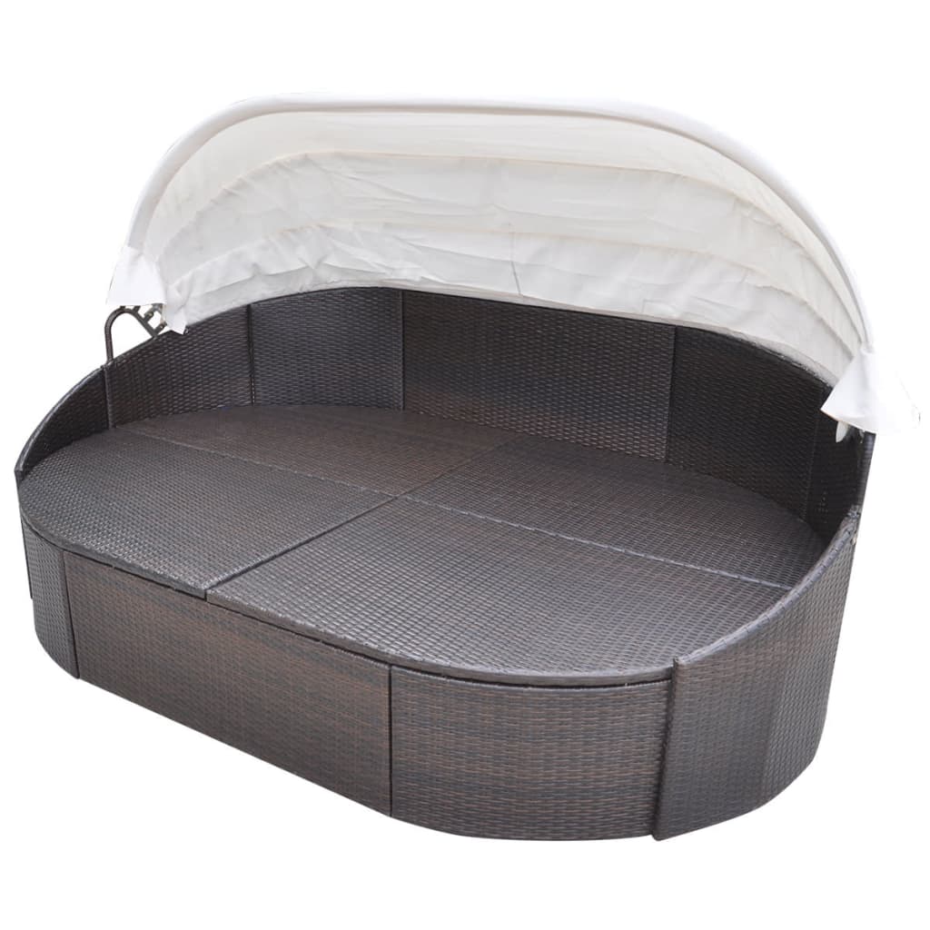 Outdoor-Loungebett mit Dach Poly Rattan Braun