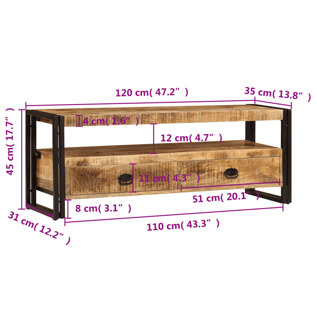 TV-Schrank 120x35x45 cm Massivholz Mango