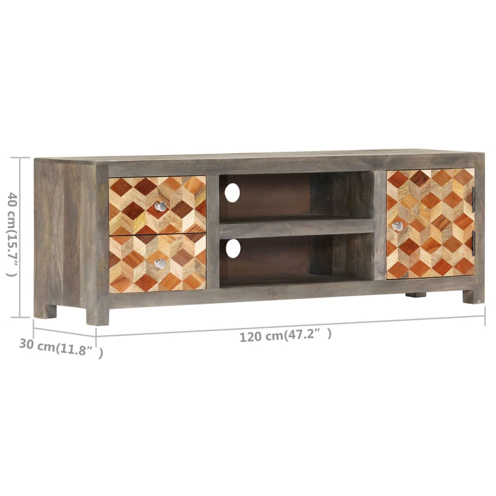 TV-Schrank Grau 120x30x40 cm Massivholz Mango