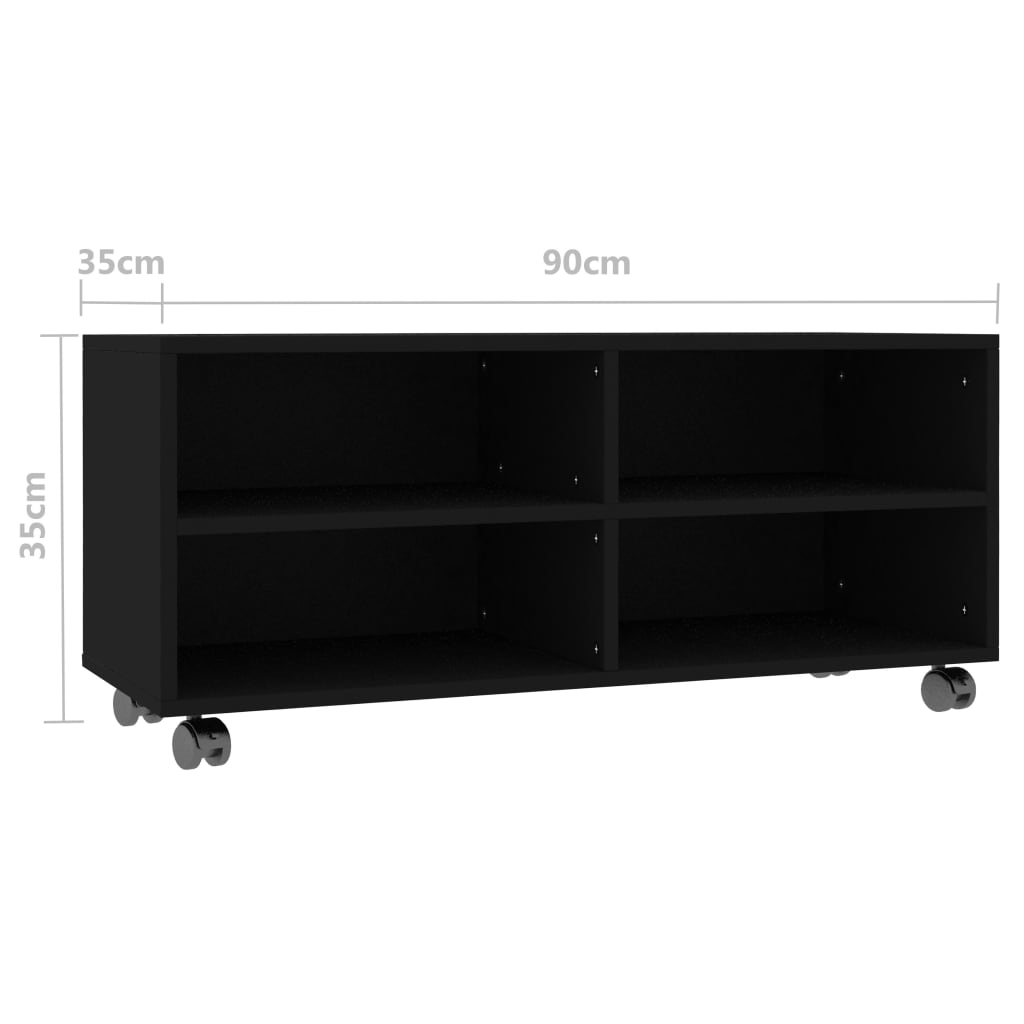 TV-Schrank mit Rollen Schwarz 90x35x35 cm Holzwerkstoff