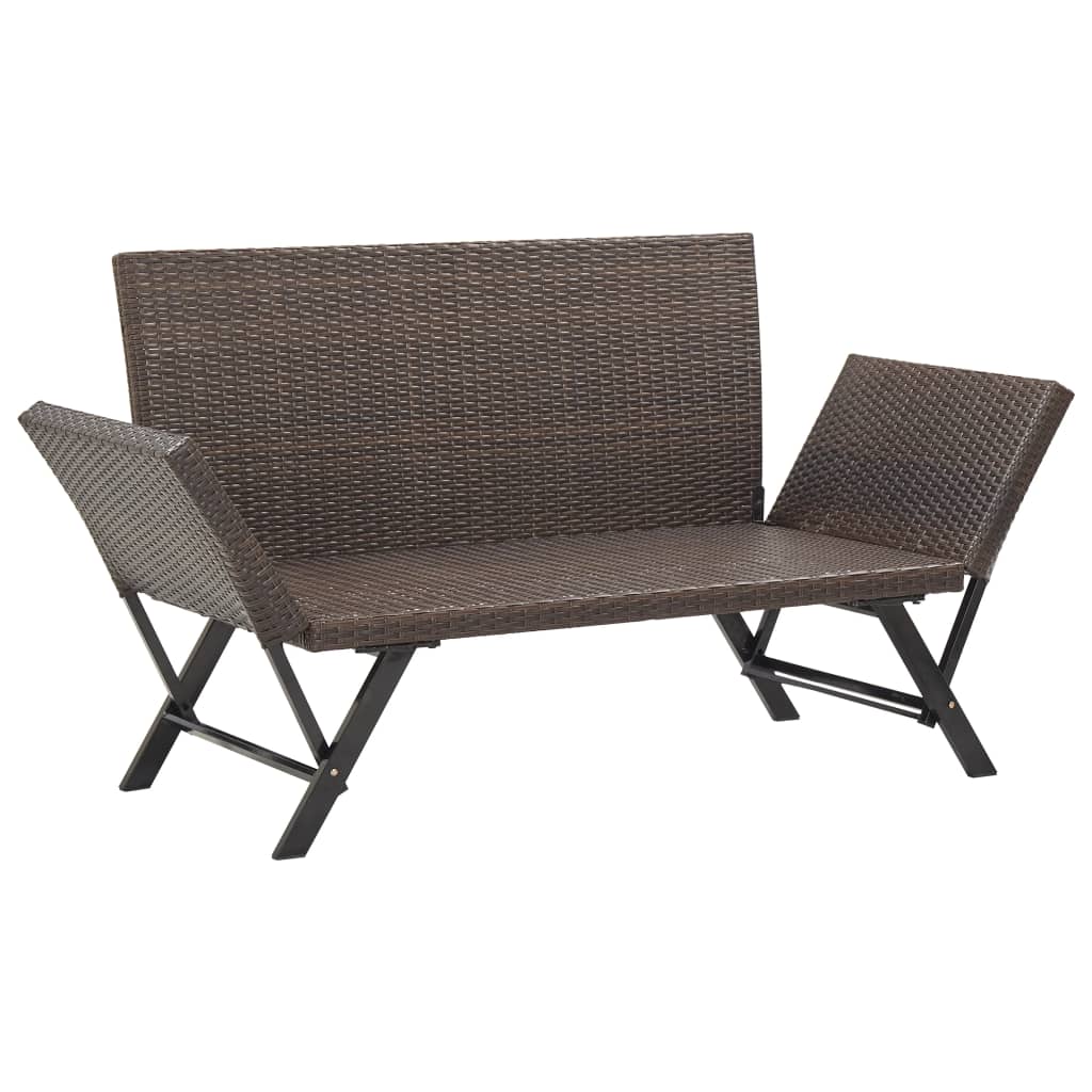 Gartenbank mit Auflagen 176 cm Braun Poly Rattan