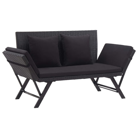 Gartenbank mit Auflagen 176 cm Schwarz Poly Rattan