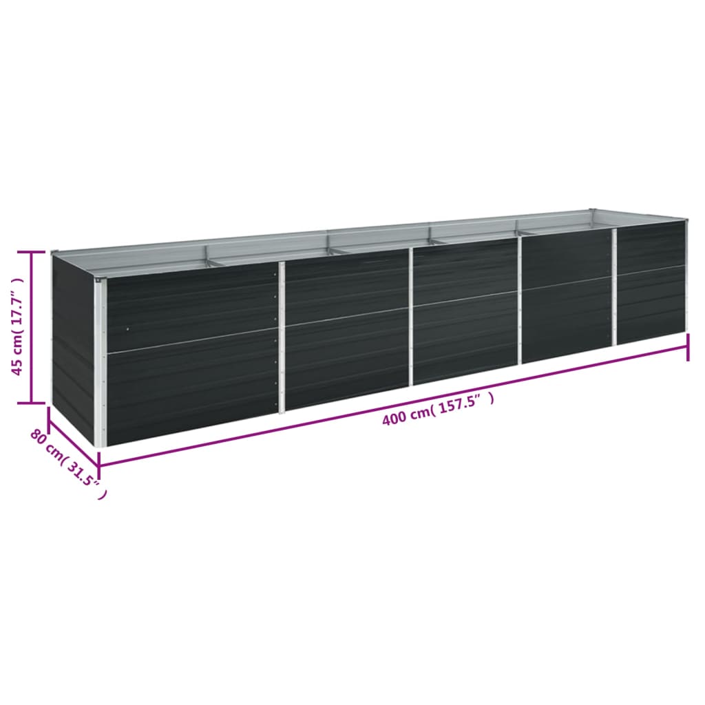 Garten-Hochbeet Verzinkter Stahl 400x80x45 cm Anthrazit