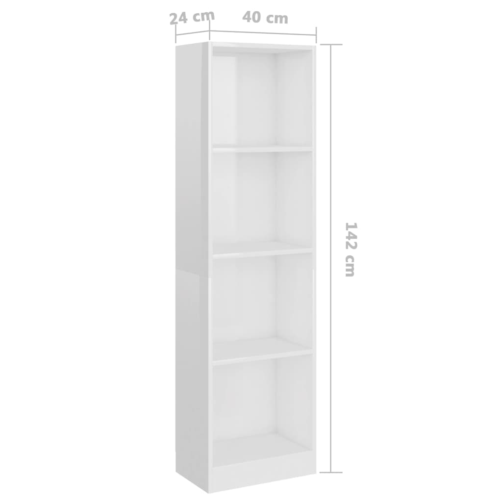 Bücherregal 4 Fächer Hochglanz-Weiß 40x24x142 cm Holzwerkstoff