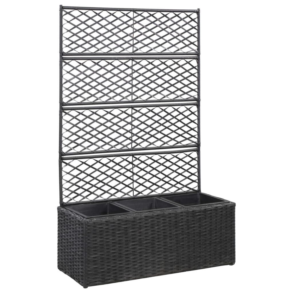 Hochbeet mit Rankgitter 3 Töpfe 83×30×130cm Poly Rattan Schwarz