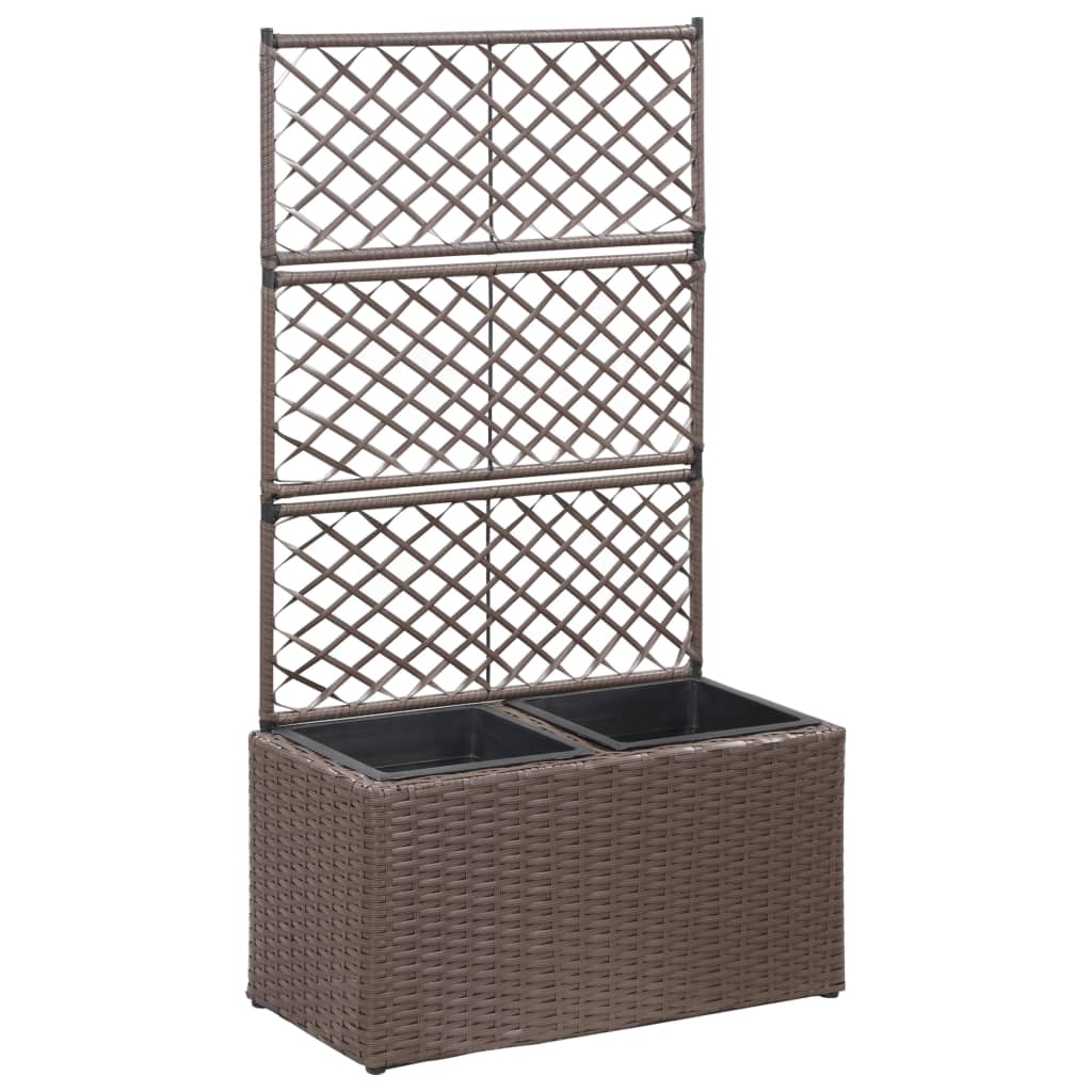 Hochbeet mit Rankgitter 2 Töpfe 58×30×107cm Poly Rattan Braun