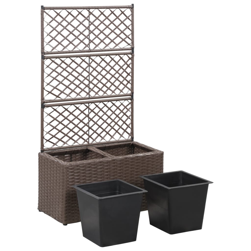 Hochbeet mit Rankgitter 2 Töpfe 58×30×107cm Poly Rattan Braun