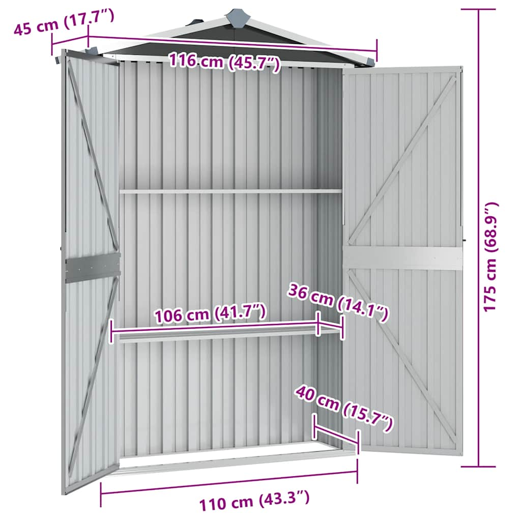 Gerätehaus Anthrazit 116x45x175 cm Verzinkter Stahl