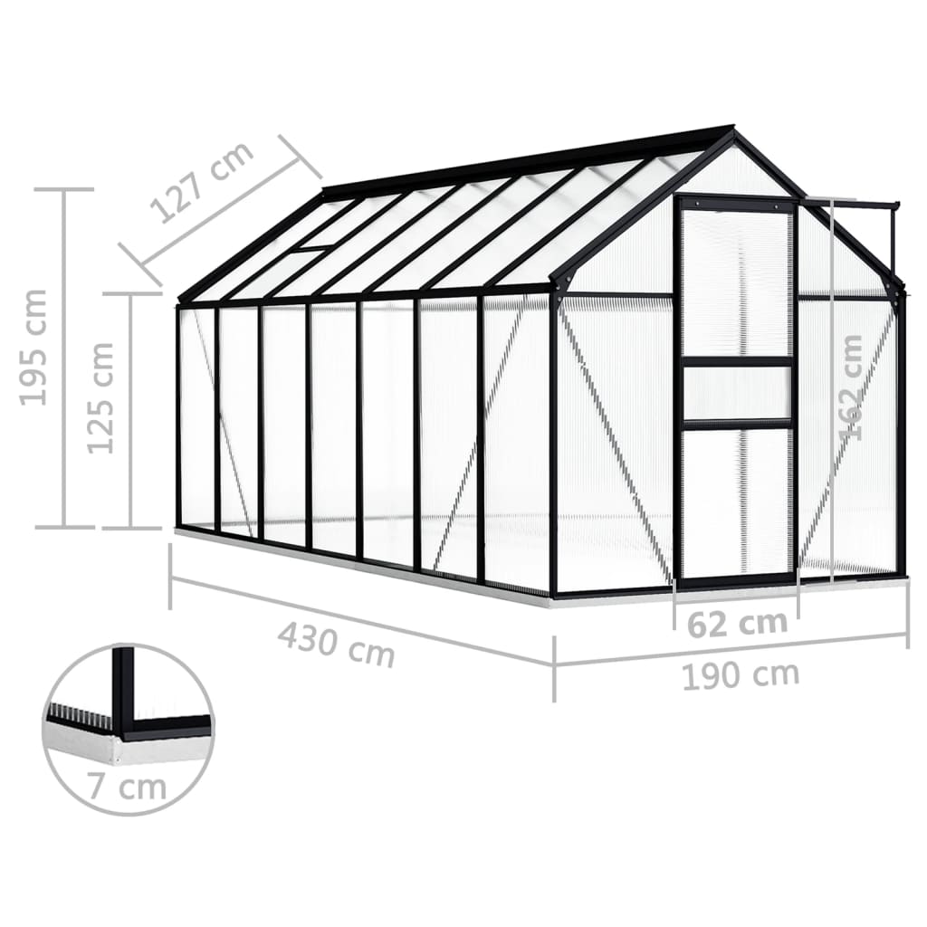 Gewächshaus mit Fundament Anthrazit Aluminium 8,17 m²