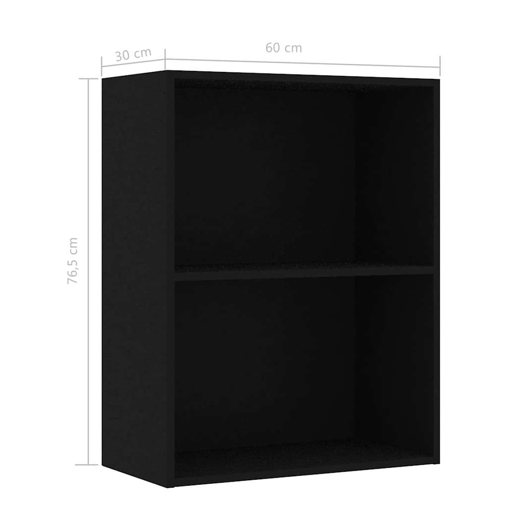 Bücherregal 2 Fächer Schwarz 60x30x76,5 cm Holzwerkstoff