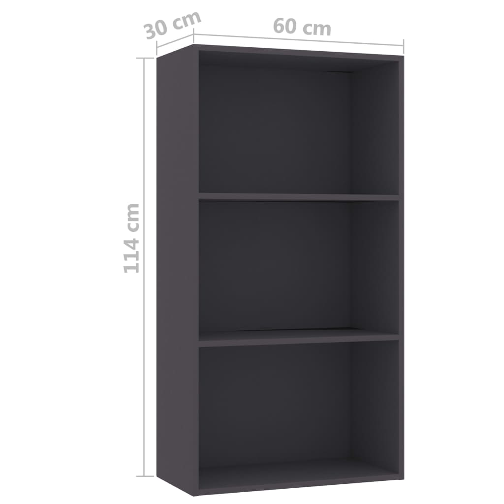 Bücherregal 3 Fächer Grau 60x30x114 cm Holzwerkstoff