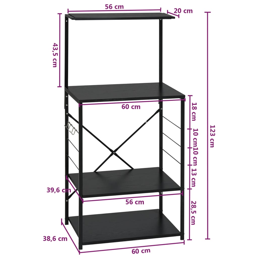 Mikrowellenregal Schwarz 60x39,6x123 cm Holzwerkstoff