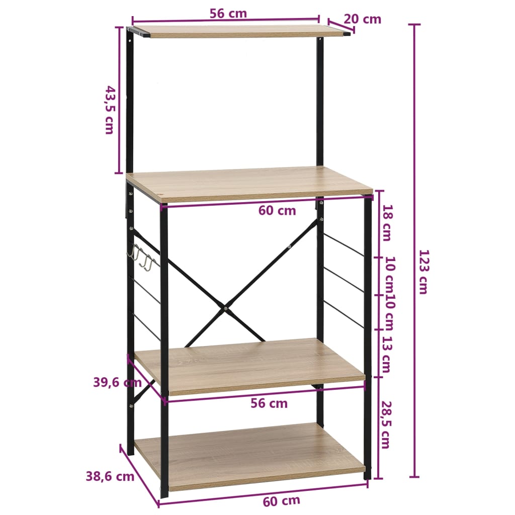 Mikrowellenregal Schwarz Eiche 60x39,6x123 cm Holzwerkstoff