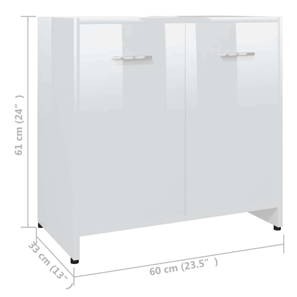 Badezimmerschrank Hochglanz-Weiß 60x33x61 cm Holzwerkstoff