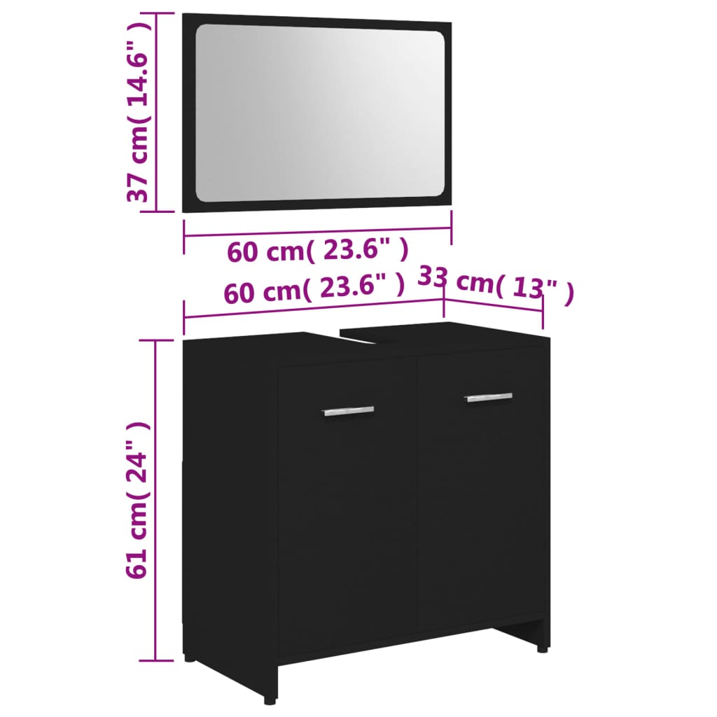 Badmöbel-Set Schwarz Holzwerkstoff