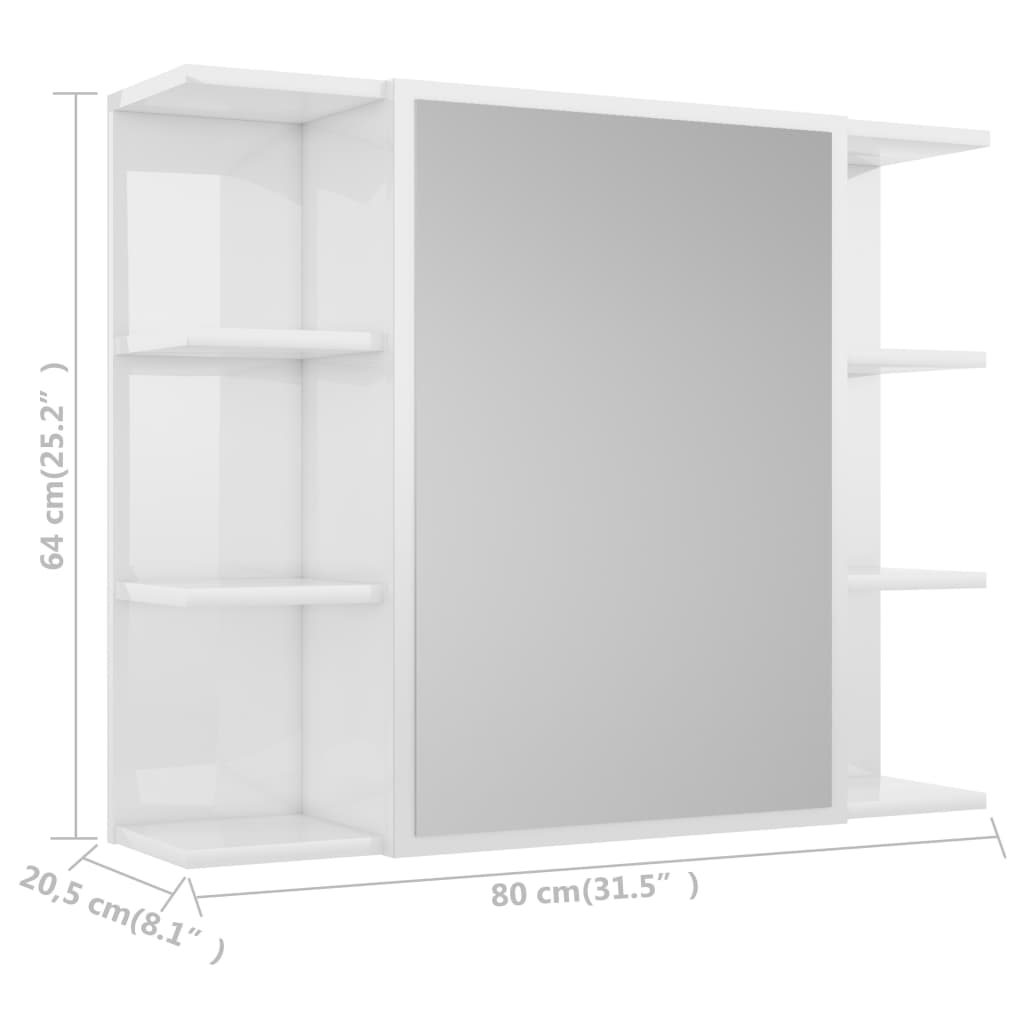 Bad-Spiegelschrank Hochglanz-Weiß 80x20,5x64 cm Holzwerkstoff