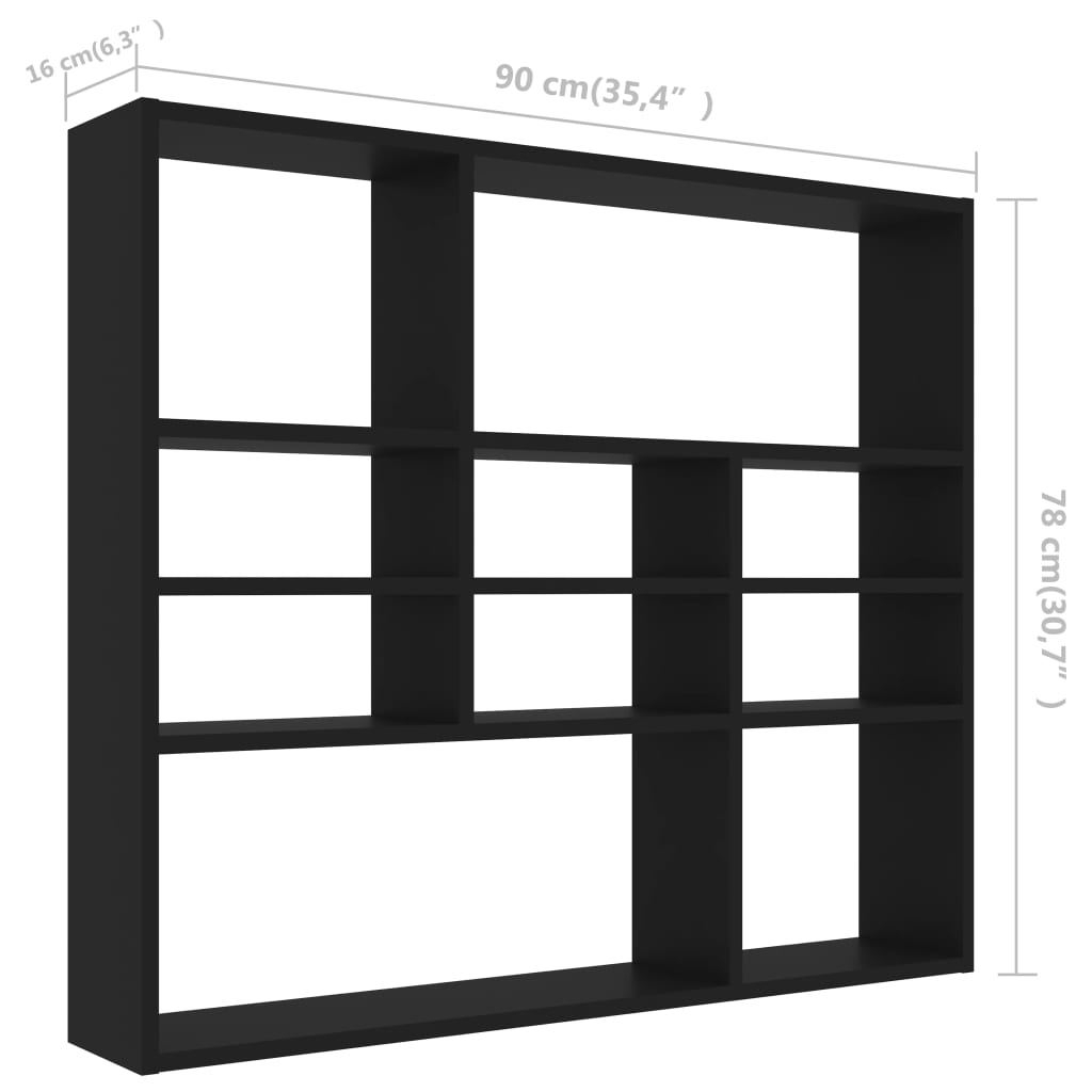 Wandregal Schwarz 90x16x78 cm Holzwerkstoff