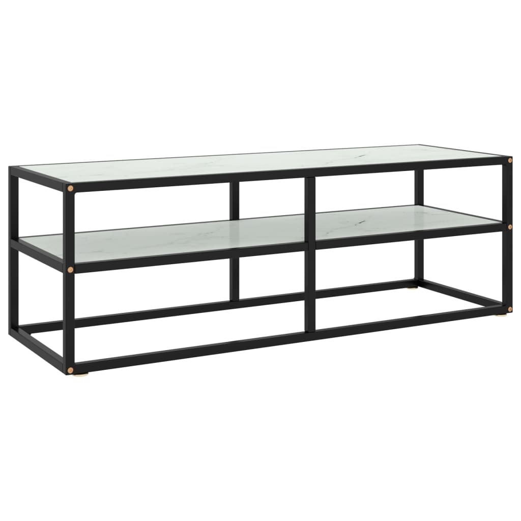 TV-Schrank Schwarz mit Hartglas Marmor-Optik 120x40x40 cm