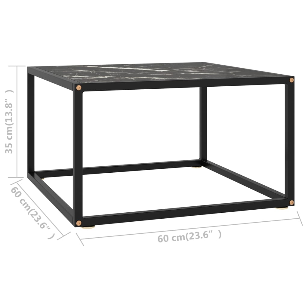 Couchtisch Schwarz mit Schwarzem Glas in Marmor-Optik 60x60x35