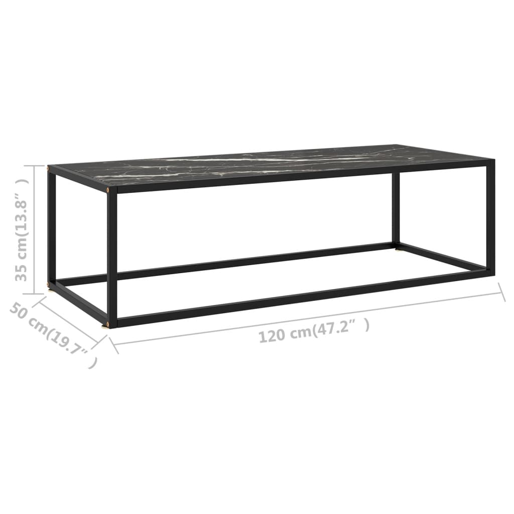 Couchtisch Schwarz mit Schwarzem Glas in Marmor-Optik 120x50x35