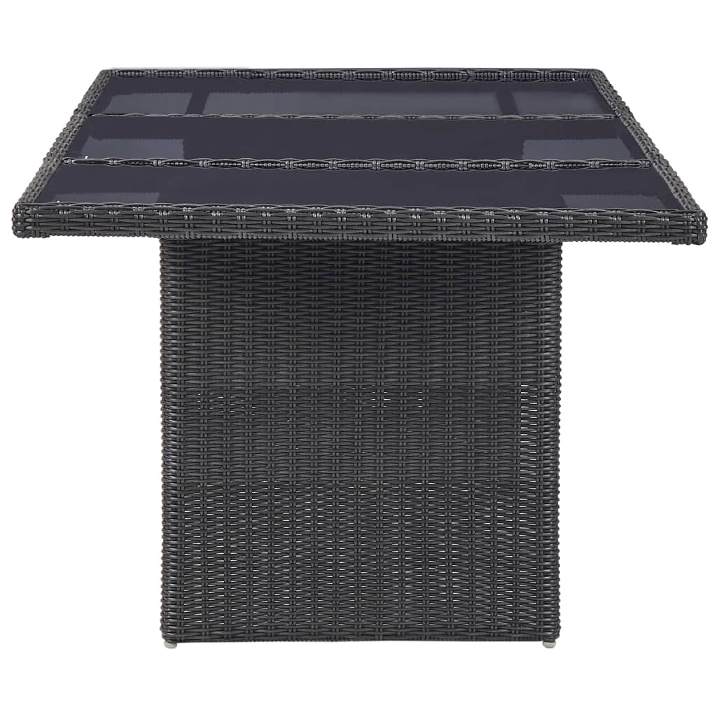 Garten-Esstisch Schwarz 200x100x74 cm Glas und Poly Rattan