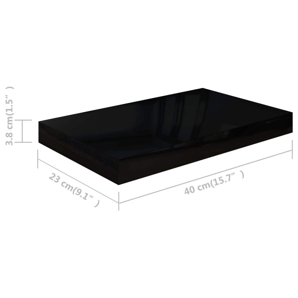 Schweberegale 4 Stk. Hochglanz-Schwarz 40x23x3,8 cm MDF