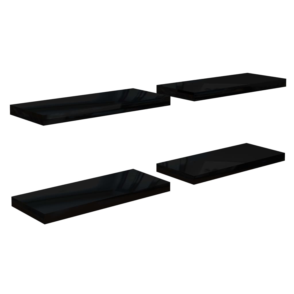 Schweberegale 4 Stk. Hochglanz-Schwarz 60x23,5x3,8 cm MDF