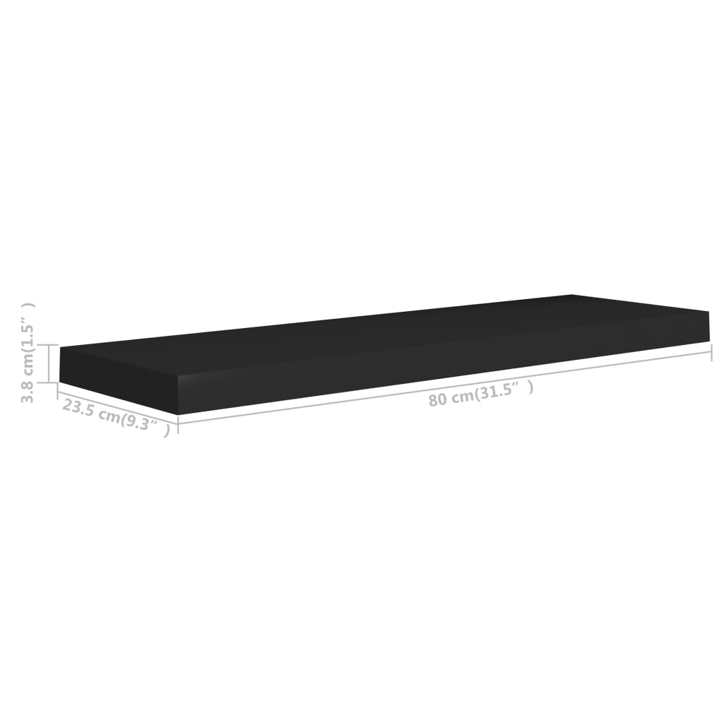 Schweberegale 4 Stk. Schwarz 80x23,5x3,8 cm MDF