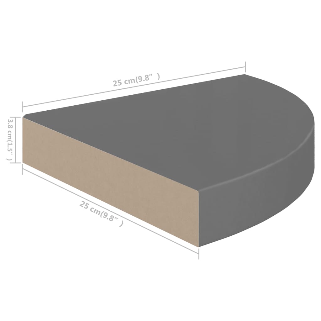 Eck-Schweberegale 4 Stk. Hochglanz-Grau 25x25x3,8 cm MDF