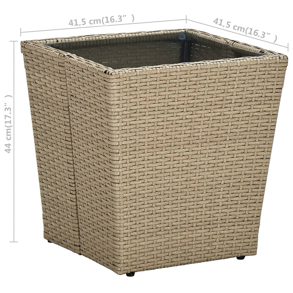 Beistelltisch Beige 41,5x41,5x44 cm Poly Rattan und Hartglas