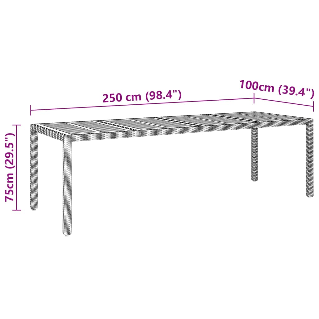 Gartentisch Grau 250x100x75 cm Poly Rattan & Massivholz Akazie