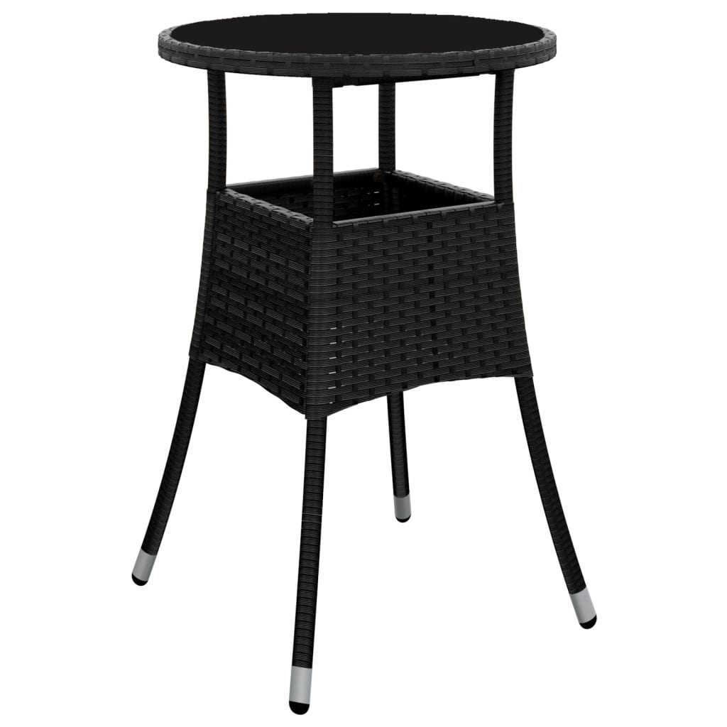 Gartentisch Ø60x75 cm Hartglas und Poly Rattan Schwarz