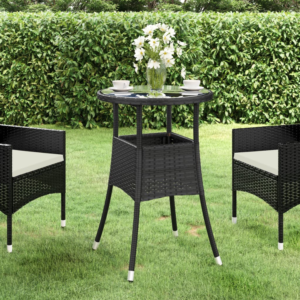 Gartentisch Ø60x75 cm Hartglas und Poly Rattan Schwarz