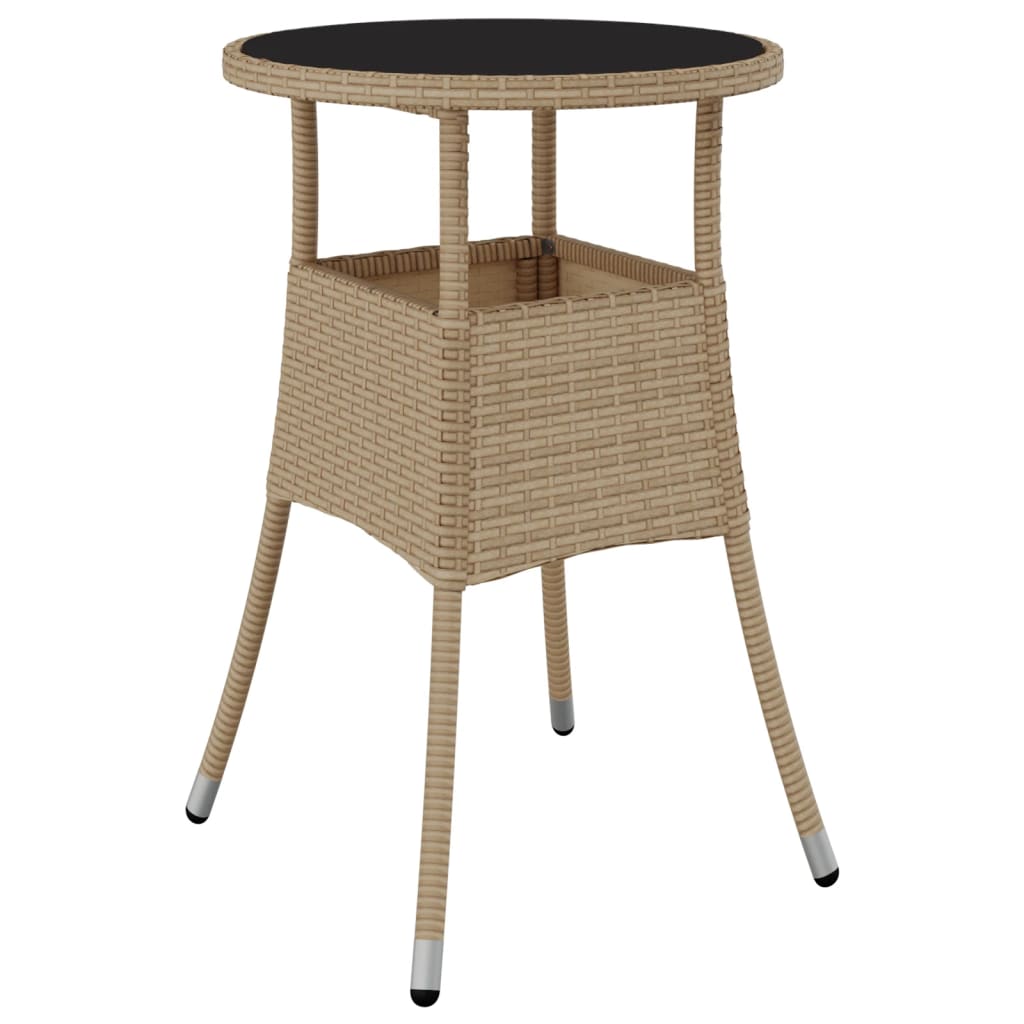 Gartentisch Ø60x75 cm Hartglas und Poly Rattan Beige