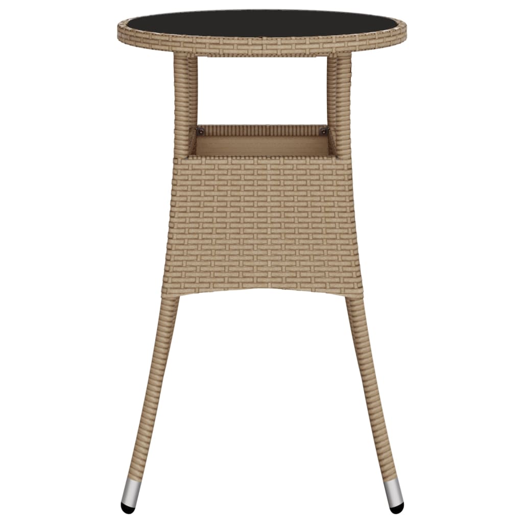 Gartentisch Ø60x75 cm Hartglas und Poly Rattan Beige