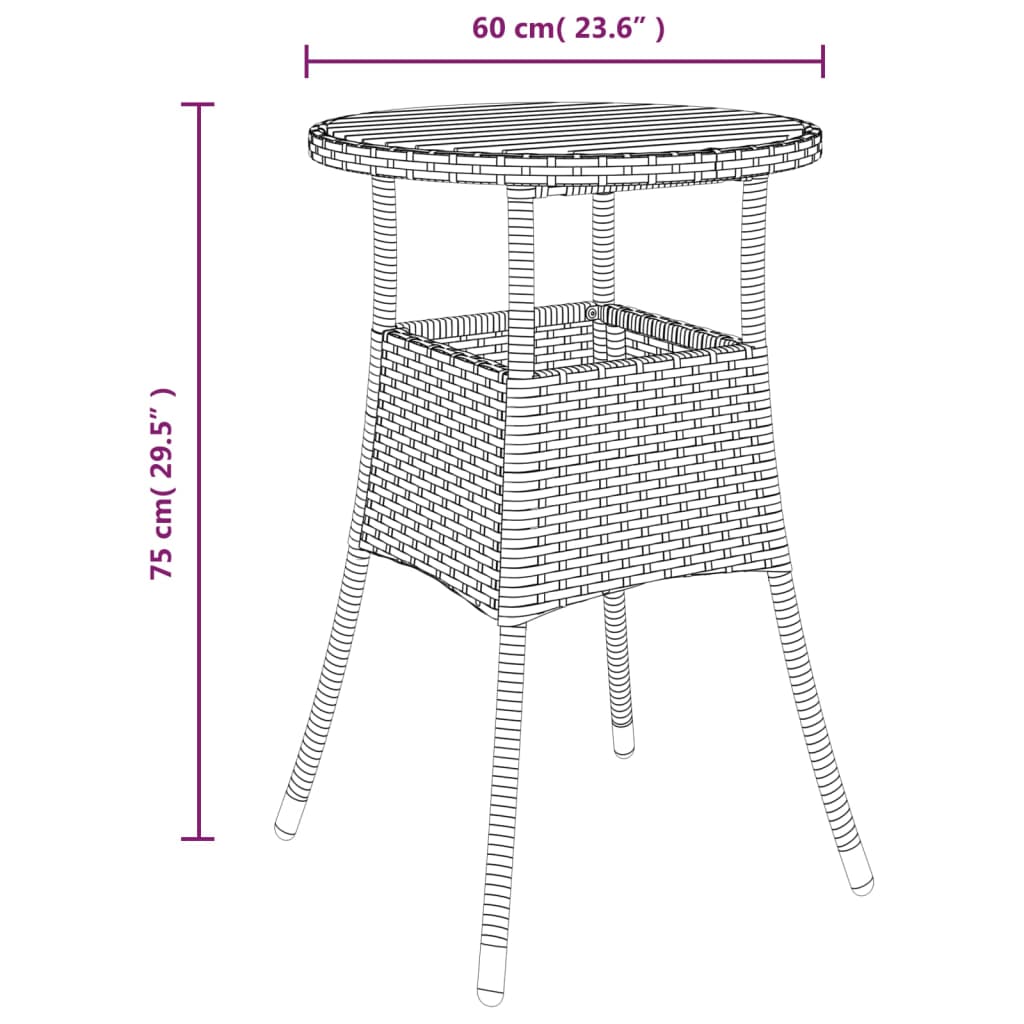 Gartentisch Ø60x75 cm Akazienholz und Poly Rattan Grau